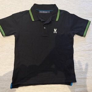 Psycho Bunny Kids Polo Shirt in Black with Neon Green Trim